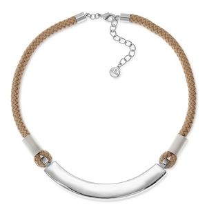 Alfani Silver-Tone Curved Bar & Braided Rope Statement Necklace,17"+ 2" extender